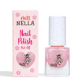 MISS NELLA Itsy Glitsy Hippo bottle closeup showing kid safe glitter pink finish