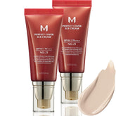 MISSHA M Perfect Cover BB Cream dual-pack No.21 bottle showing smooth texture for everyday coverage