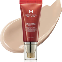 MISSHA M Perfect Cover BB crema no23, frente con tono natural para piel uniforme.