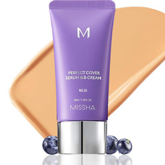 MISSHA M Perfect Cover Serum BB Cream No.25 envase, tono cálido para piel radiante.