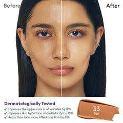 MISSHA M Perfect Cover Serum BB Cream No.33 Tan texture close-up highlights sheer-to-buildable coverage.