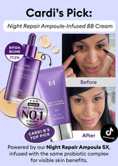 MISSHA Time Revolution Night Repair serum ingredients highlight jojoba and sunflower oils for nourishment.
