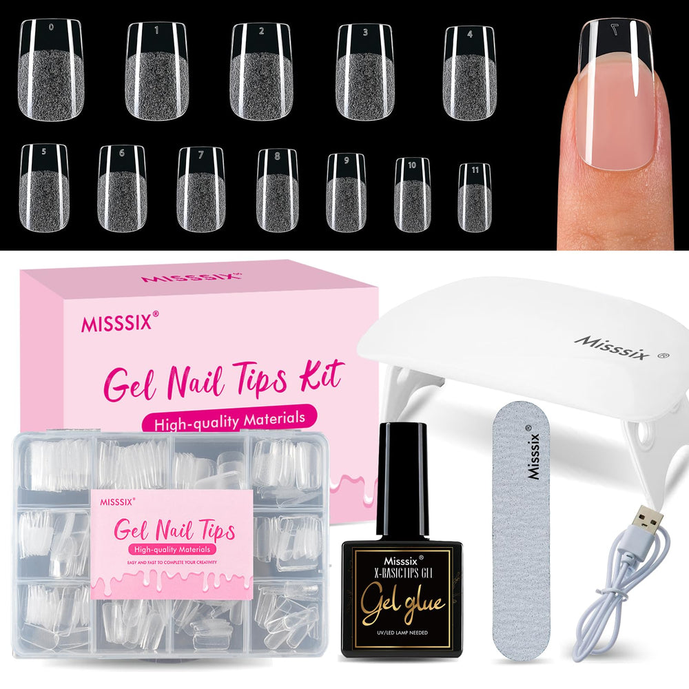 Misssix tips gel cortas cuadradas, ajuste perfecto y acabado natural para uñas falsas.