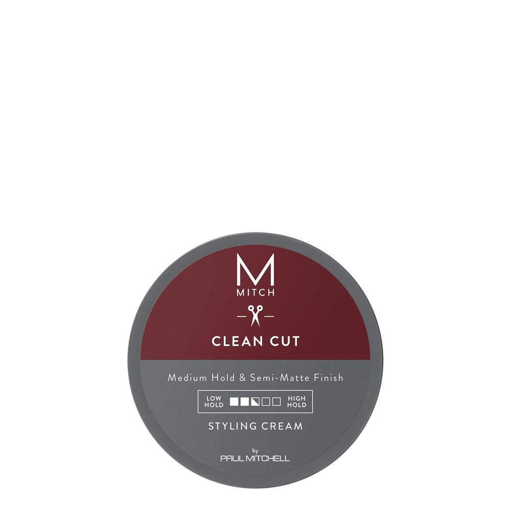 Mitch Clean Cut styling cream jar ready for pliable hold and shaping.