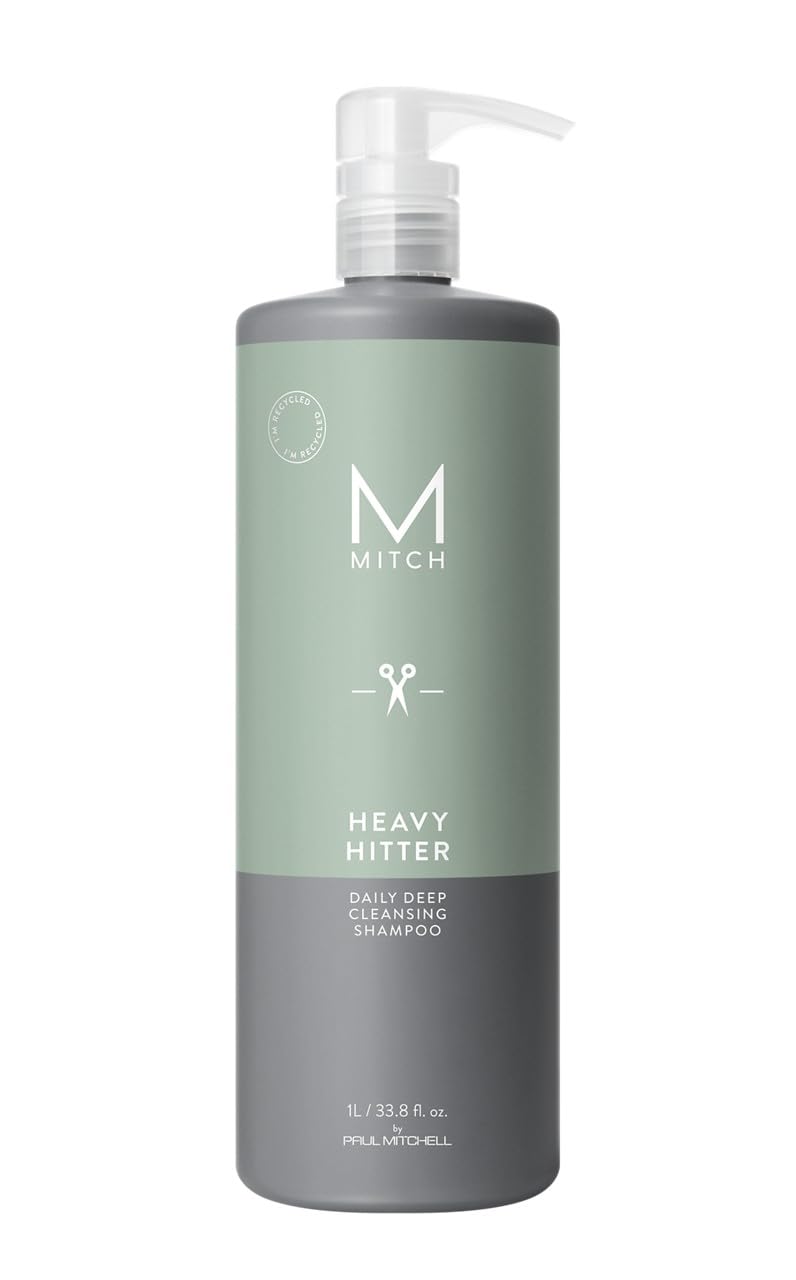 MITCH Heavy Hitter shampoo pour showing a powerful cleanse and easy application