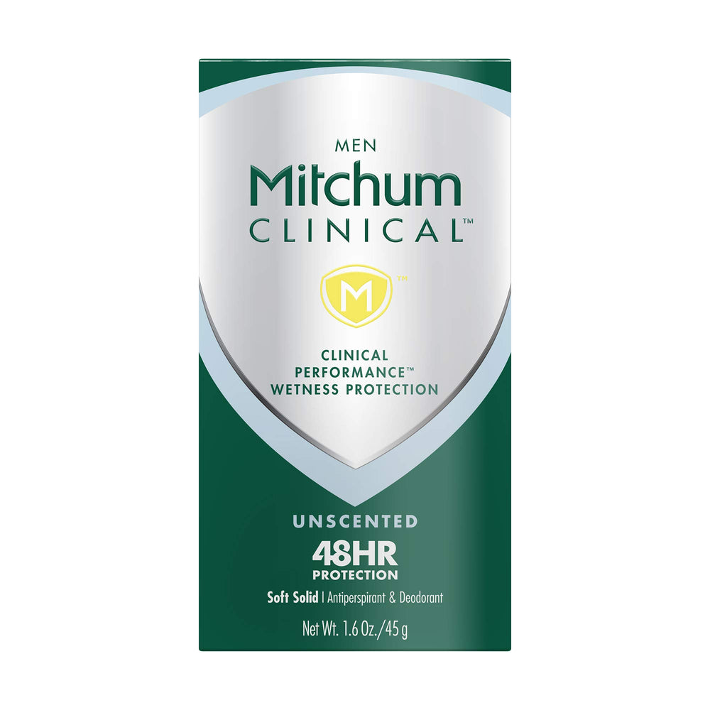 Desodorante Mitchum clínico sólido suave sin aroma, protección de 48 horas para el día a día.