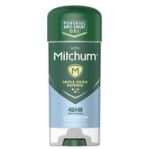Mitchum Hombre gel desodorante sin fragancia para aplicación rápida y diaria.