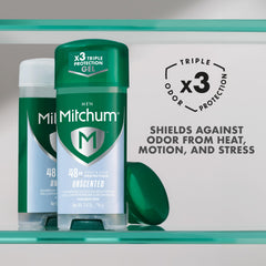 Mitchum invisible application helps avoid white marks on shirts and skin.