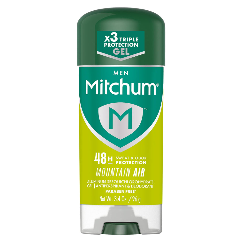 Mitchum Mountain Air bottle showing quick-drying gel for daily freshness.