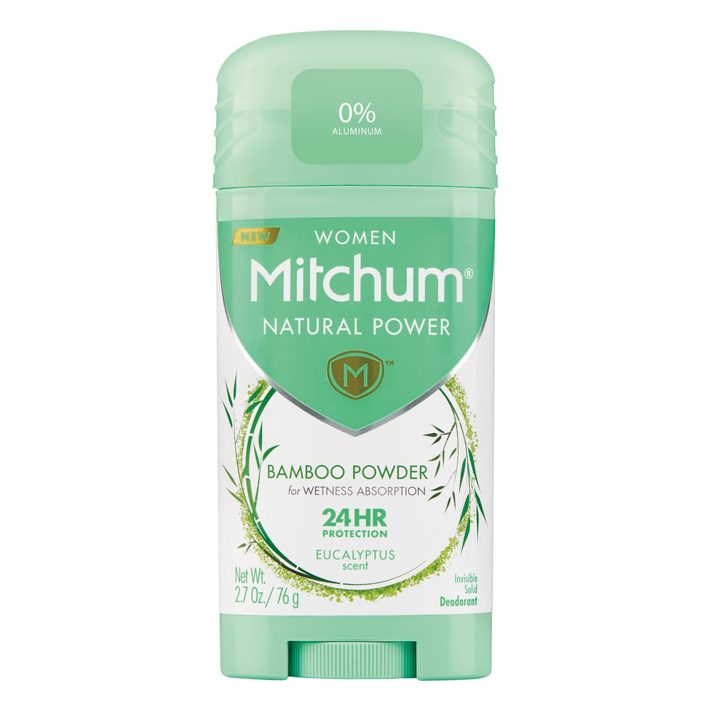 Desodorante Mitchum Potencia Natural para mujer con eucalipto en barra, protección duradera.
