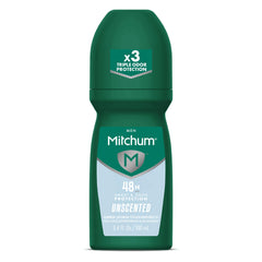 Mitchum Unscented Roll-On application for smooth coverage and all-day freshness.