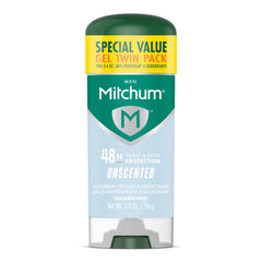Mitchum unscented triple odor protection gel in a 2-pack for all-day freshness.