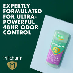 Mitchum Shower Fresh gel stick back view, dermatologist-tested for sensitive skin