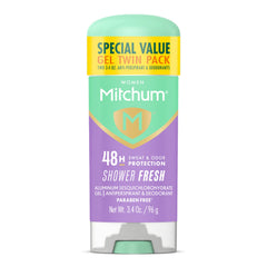 Mitchum Shower Fresh gel stick twin-pack front view for all-day freshness
