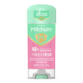 Mitchum Women’s Gel Antiperspirant bottle with Powder Fresh scent offering all-day freshness.