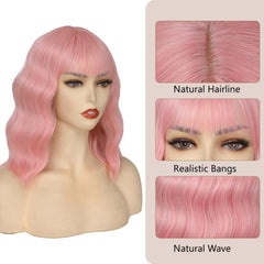 Miuric light pink wig featuring bangs for versatile styling options.