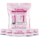 mivida hypoallergenic makeup wipes, individually wrapped, gentle cleansing for sensitive skin.