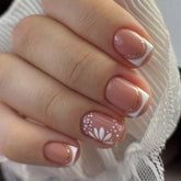 Uñas postizas Mivota cuadradas cortas nude frances, acabado elegante diario