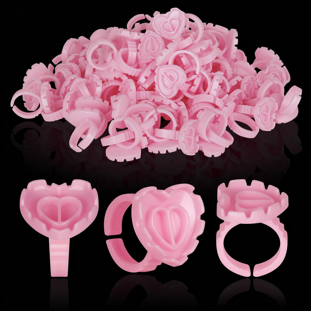 MixPeak heart shaped glue rings for precise lash work in pink.