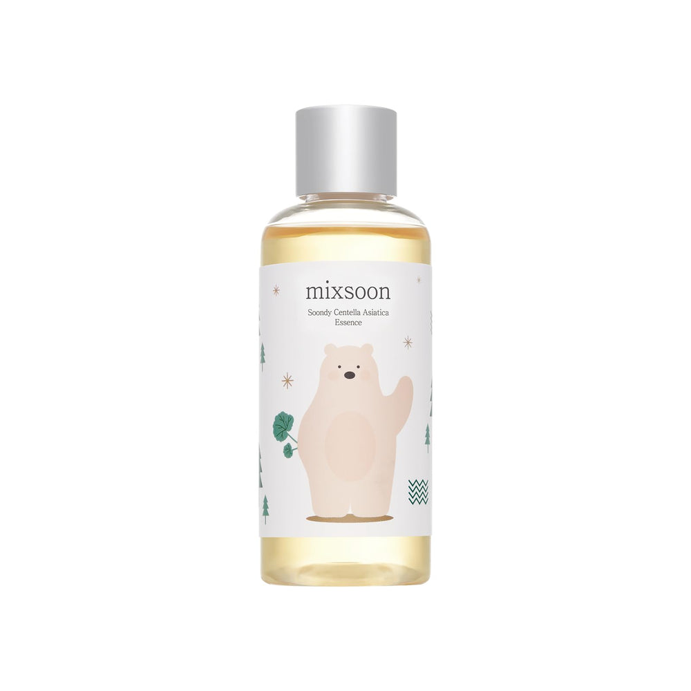 Mixsoon Soondy Esencia Centella: botella elegante para calma e hidratación facial.