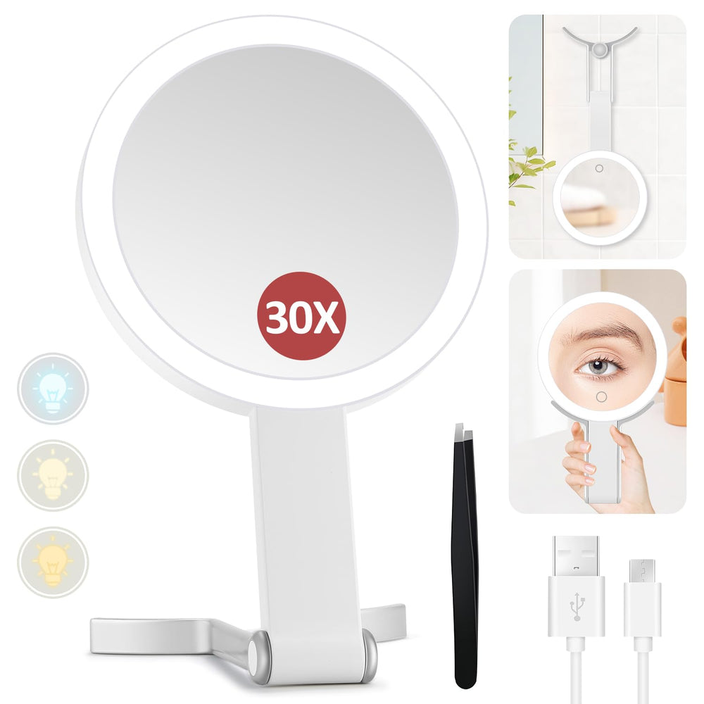 MIYADIVA lighted makeup mirror with 30x magnification front view for detailed work