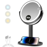 MIYADIVA makeup mirror showing 1x and 20x magnification for precise work