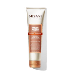 Mizani Press Agent Raincoat Styling Cream bottle delivering moisturizing heat protection for blowouts.
