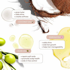 Hands apply Mizani conditioner to wet hair for defined curls.