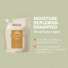 Mizani True Textures shampoo lather close-up highlighting sulfate-free cleansing for curls