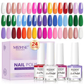 MIZHSE Quick Dry Nail Polish Set with 24 colors in a front view, ready to wear.