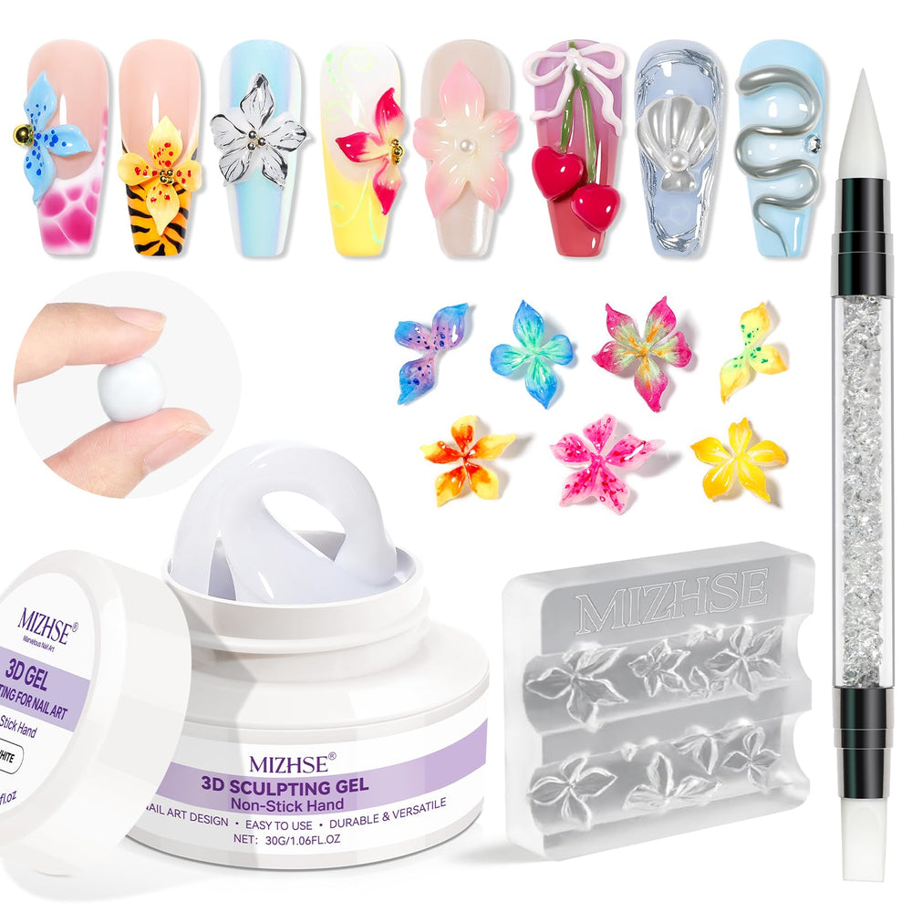 MIZHSE White 3D Gel Uñas: gel estable para esculpir uñas 3D sin goteos.