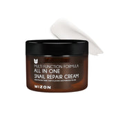 MIZON All-in-One Snail Repair Cream jar close-up showing rich hydration