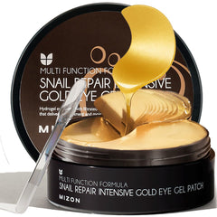 MIZON under eye patch with 24K gold and snail mucin hydrates and supports resilience.