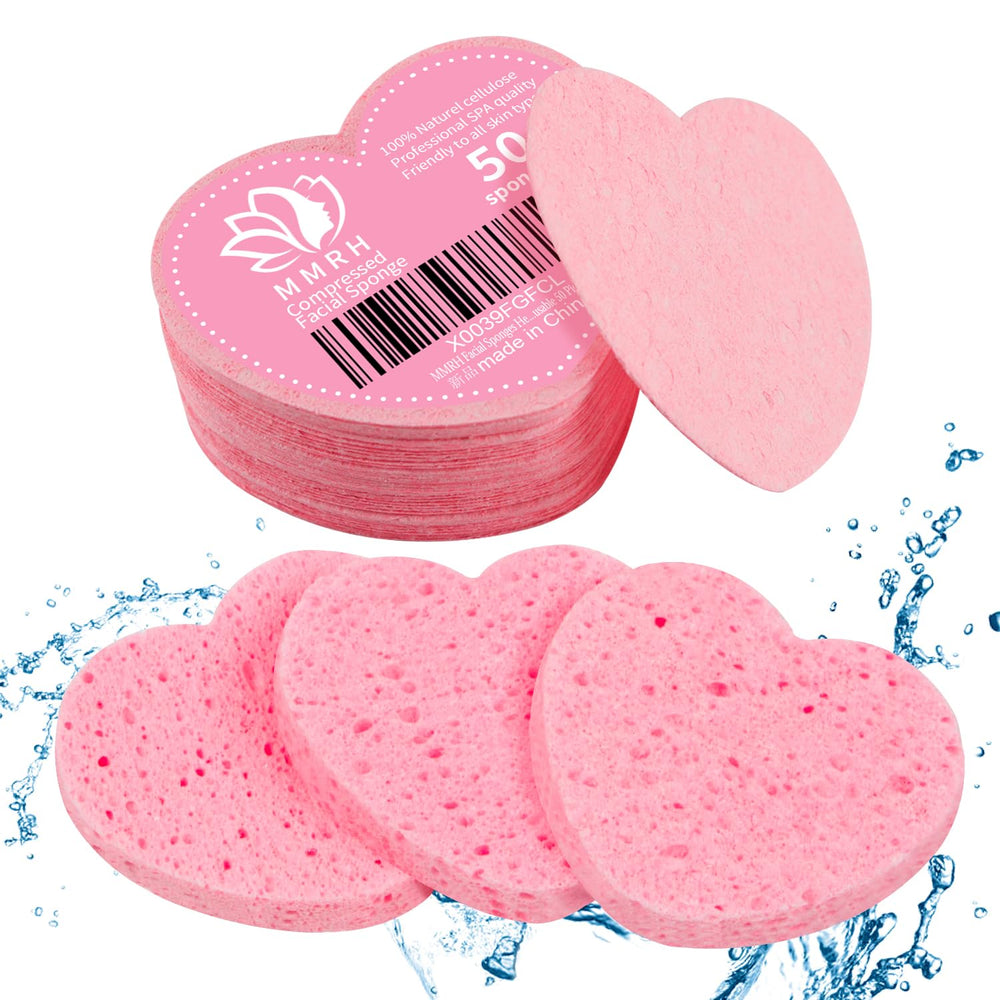 MMRH heart-shaped sponges pack of 50 for daily cleansing