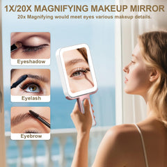 Mocado rose gold travel mirror with lights in soft tones for makeup application ease