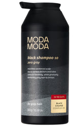 MODA MODA Zero Gray Black Shampoo bottle highlighting natural color darkening and scalp nourishment