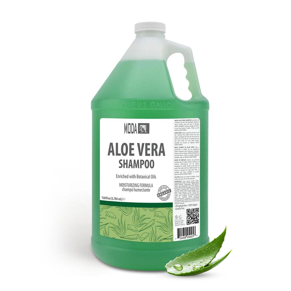 MODA Moisturizing Shampoo bottle pour shows easy application and hydration for all hair types.