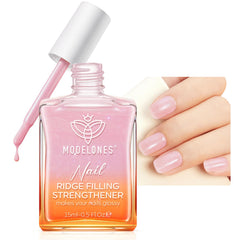 Modelones: botella fortalecedora con brillo rosa para uñas más fuertes.
