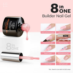Modelones Builder Gel rosa nude, envase de 10 ml, ideal para construcción de forma.