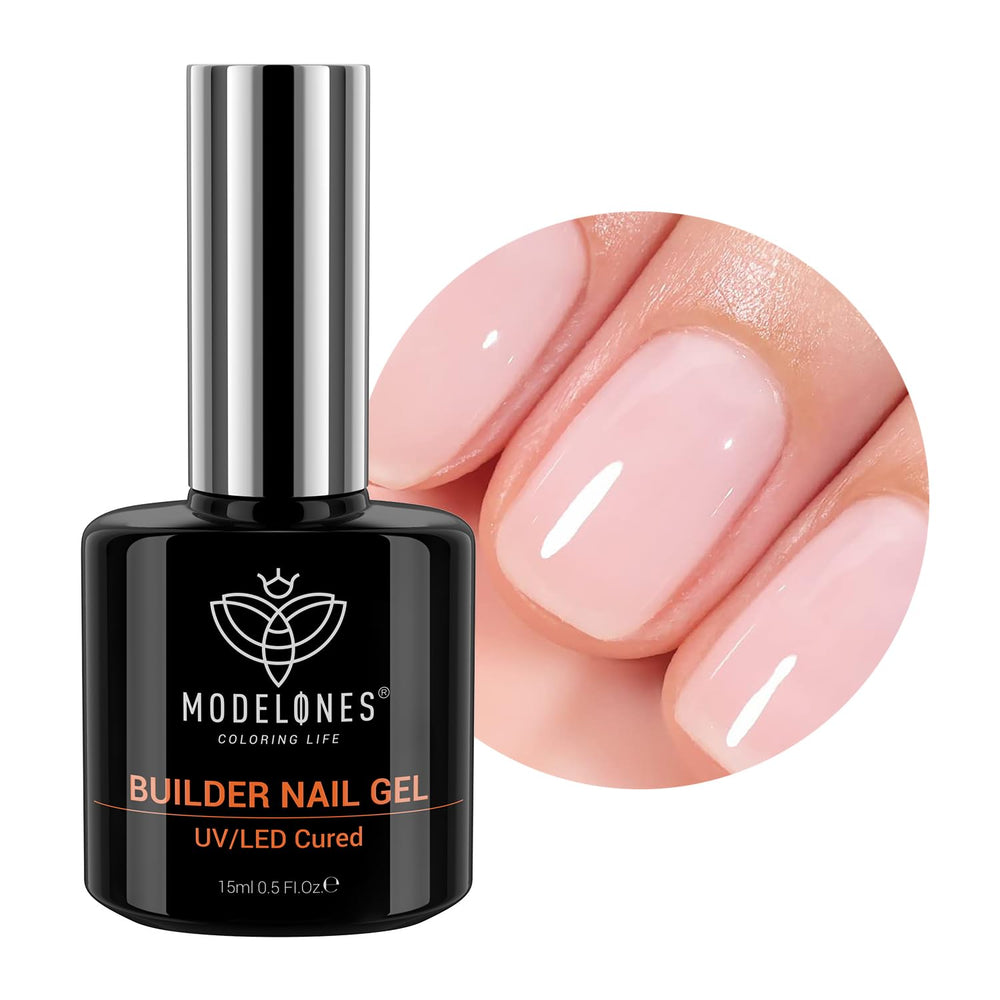 Modelones Builder Gel, cobertura nude para un acabado natural en casa