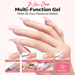 Modelones Builder Nail Gel se cura rápidamente bajo lámpara LED para un secado eficiente.