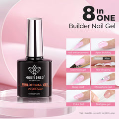 Modelones Builder Nail Gel: curado con luz para un acabado duradero.