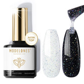 Modelones capa superior gel brillo plateado: acabado duradero para uñas radiantes.