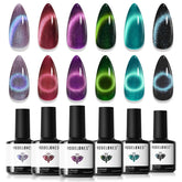 Modelones cat eye gel polish set showcases six colors for versatile, long-lasting, eye-catching nails.