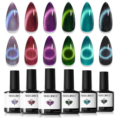 Modelones cat eye gel polish set showcases six colors for versatile, long-lasting, eye-catching nails.