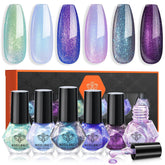 Modelones: set de 6 esmaltes para uñas con acabado holográfico.