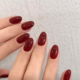 Modelones dark red short press-on oval nails set for easy, quick mani