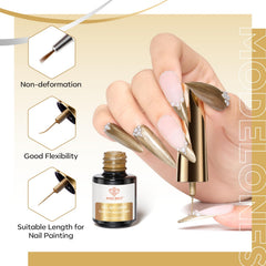 Diseño de uñas con delineador metálico para acentos brillantes.