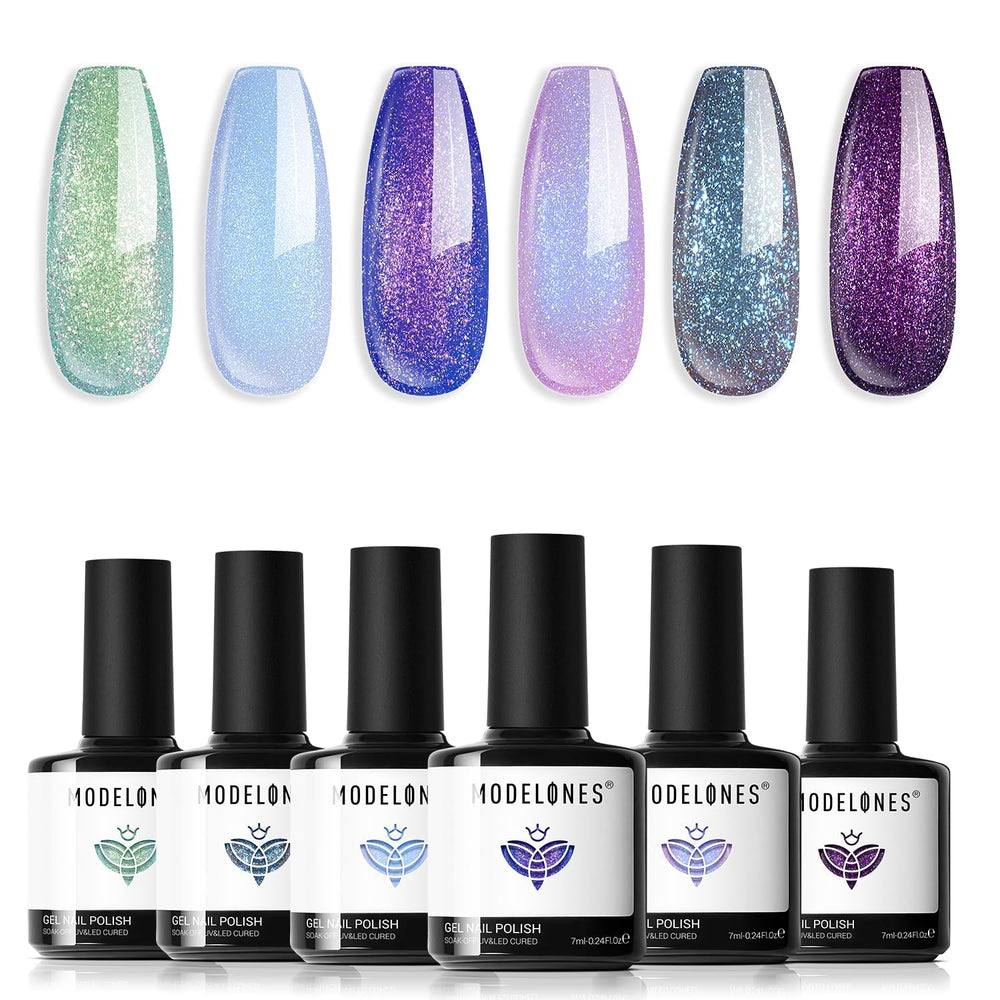Modelones Esmalte Gel Aurora Chameleon: brillo cambiante para uñas llamativas.