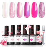 Modelones esmalte gel brillo rosa, colección de 6 colores para uñas brillantes.